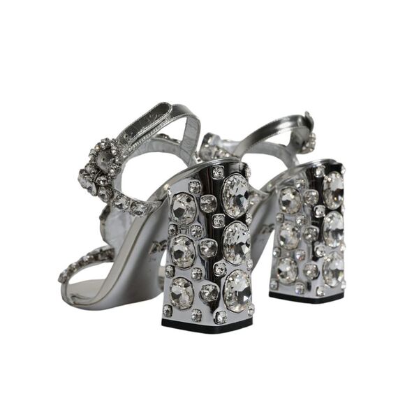 Dolce & Gabbana Silver Leather T-strap Crystal Sandals Women's Shoes (Pre-Owned) - Picture 4 of 6